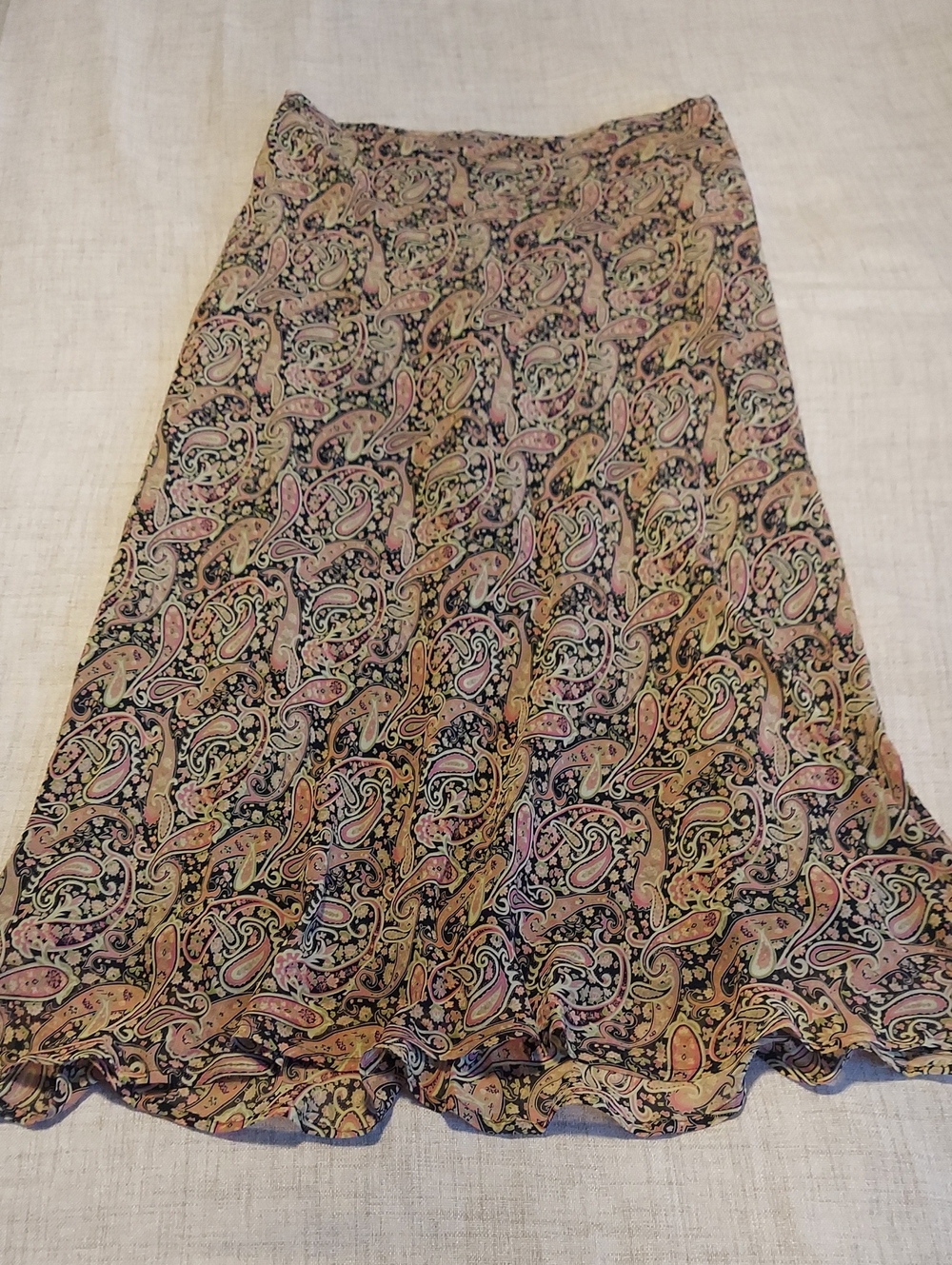 Vintage 90s Silk Paisley Maxi Skirt Pink, Green, Black Sz. 12P NWT
